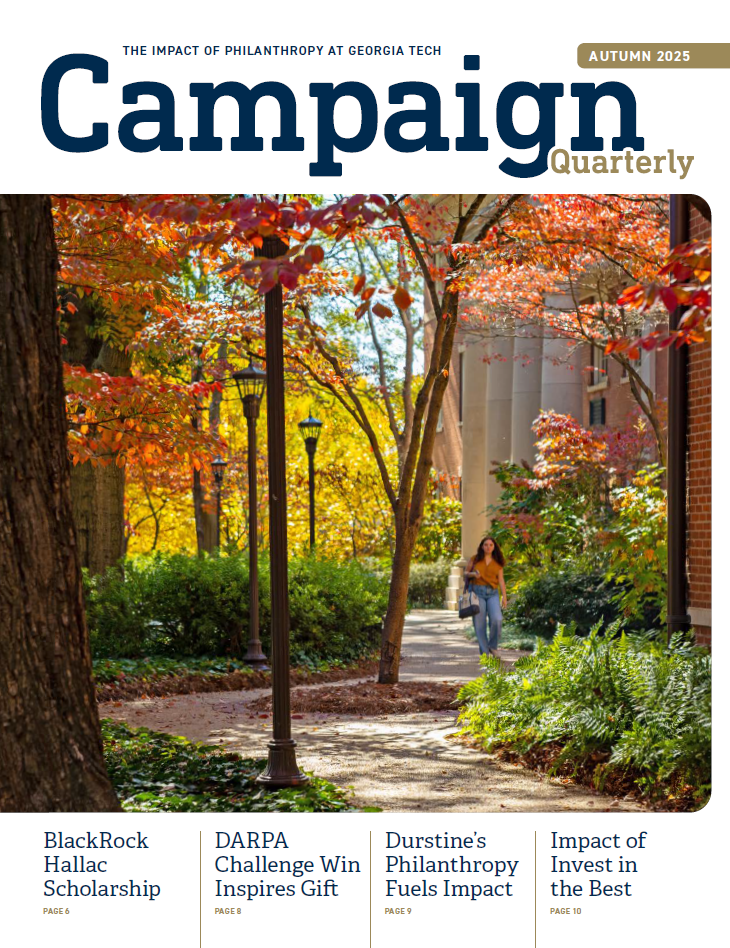 cover of Autumn 2025 Campaign Quarterly with photo of campus with trees in autumn colors
