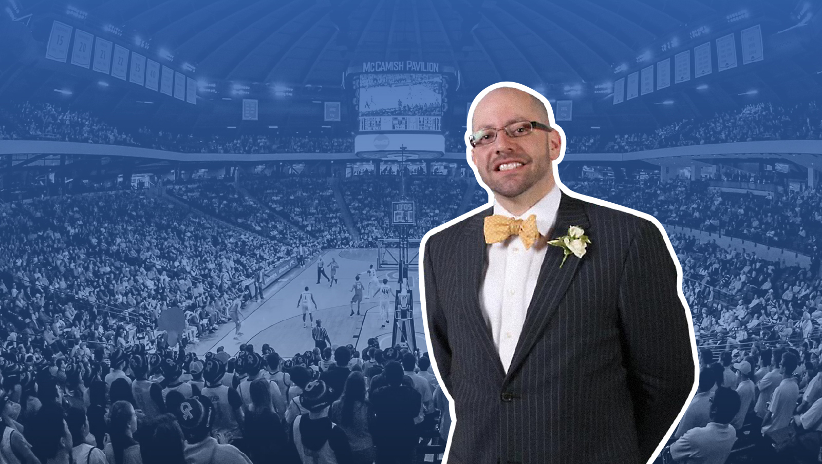 Dan Tancredi with background of basketball stadium