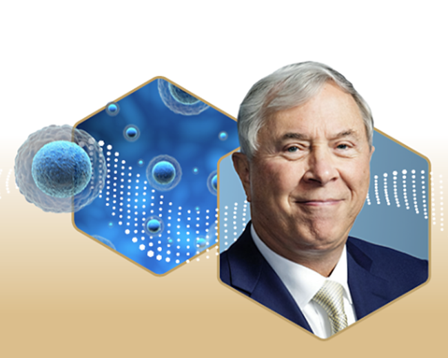 Pete Petit headshot with stylized microscopic bacteria