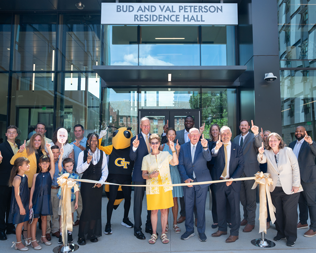 ribbon cutting at Peterson residence hall