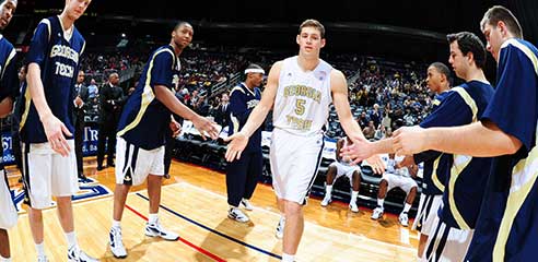 Georgia Tech basketball players showing support for one another