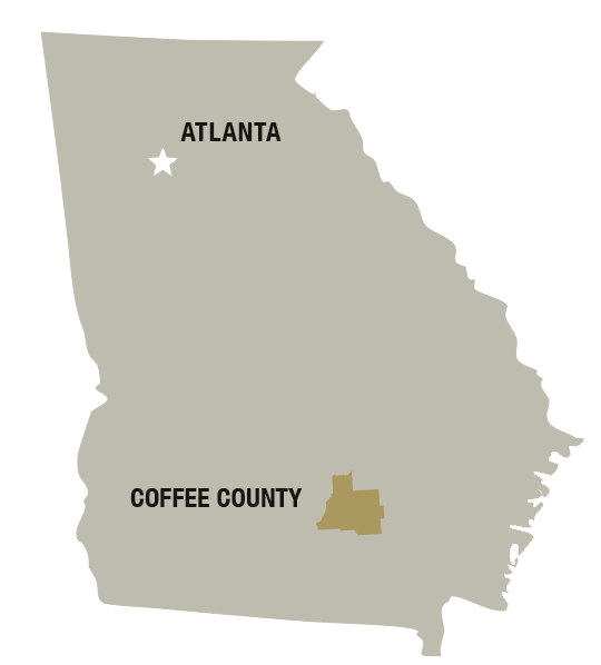 Map of Georgia showing Coffee County location