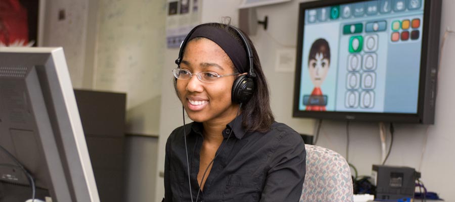 a student working on a digital media project