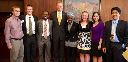 scholarship recipients with President Peterson